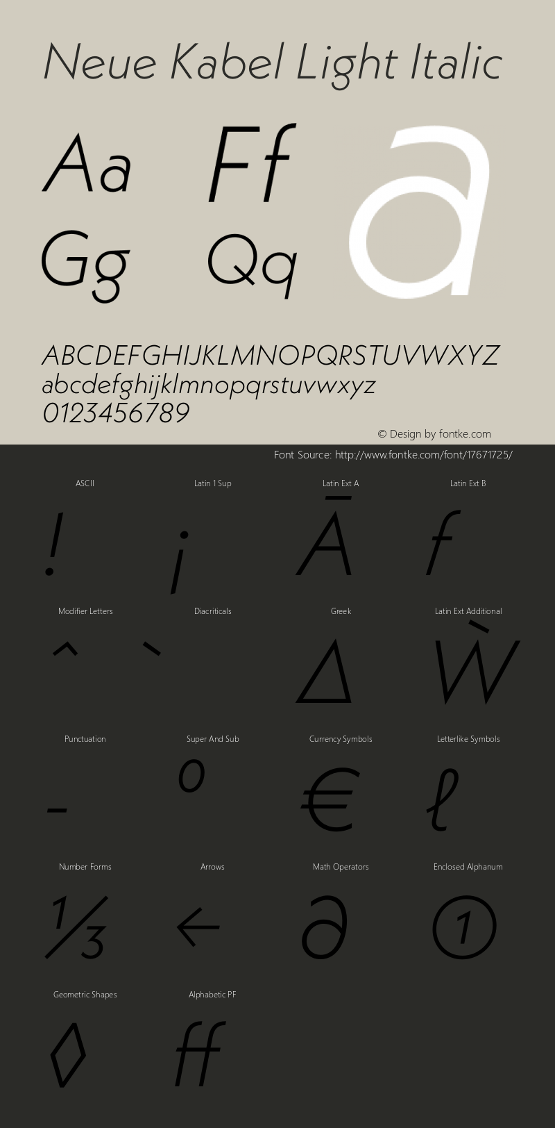 Neue Kabel Light Italic Version 1.00 Font Sample