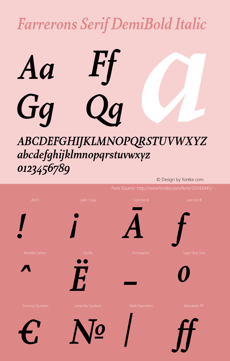 Farrerons Serif DemiBold Italic Version 1.000; Fonts for Free; vk.com/fontsforfree Font Sample