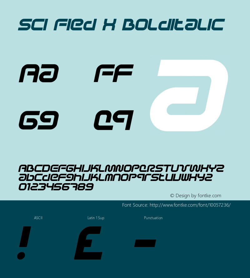 Sci Fied X BoldItalic Version 1.1 Font Sample