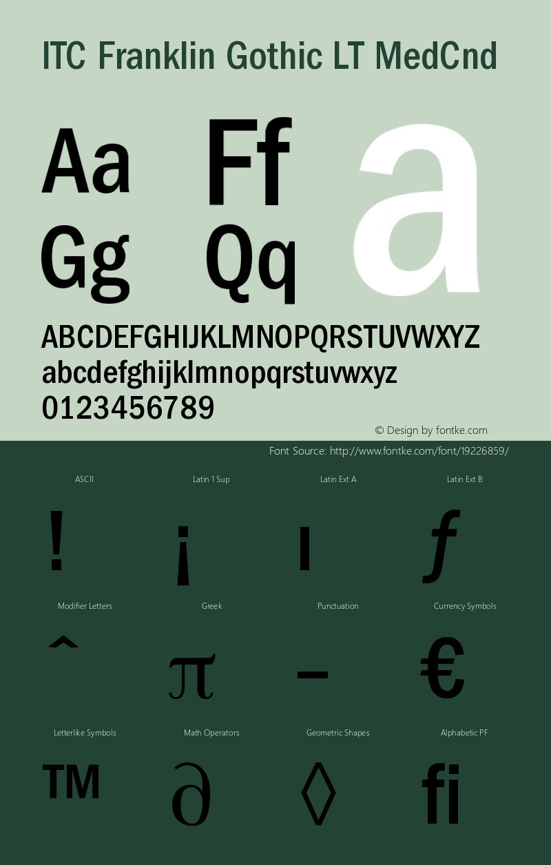 ITC Franklin Gothic LT Medium Condensed Version 006.000 Font Sample