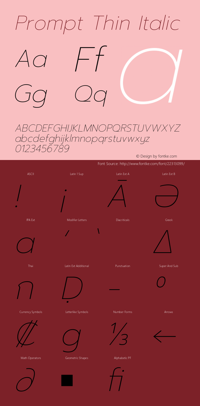 Prompt Thin Italic Version 1.001 Font Sample