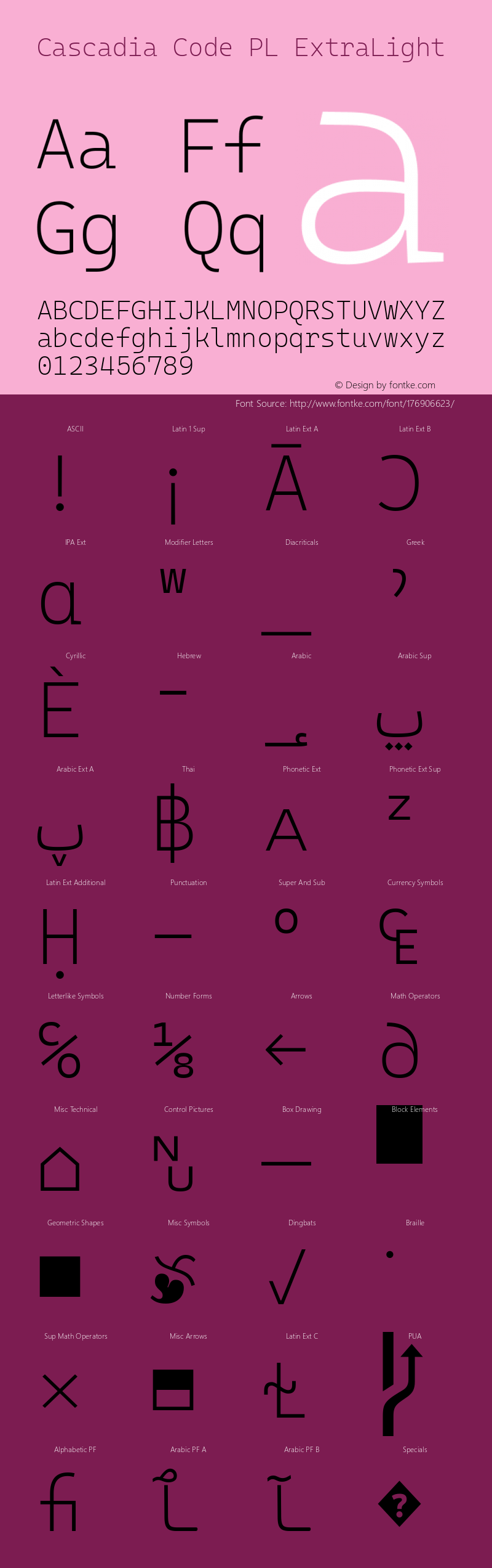 Cascadia Code PL ExtraLight Version 2108.026; ttfautohint (v1.8.3)图片样张