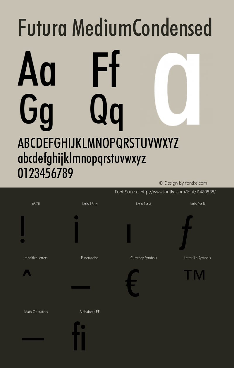 Futura MediumCondensed Version 003.001 Font Sample