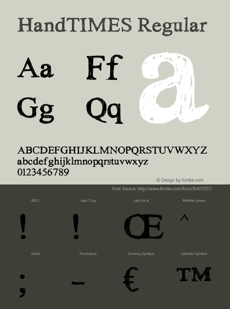 HandTIMES Regular Version 7.001 Font Sample