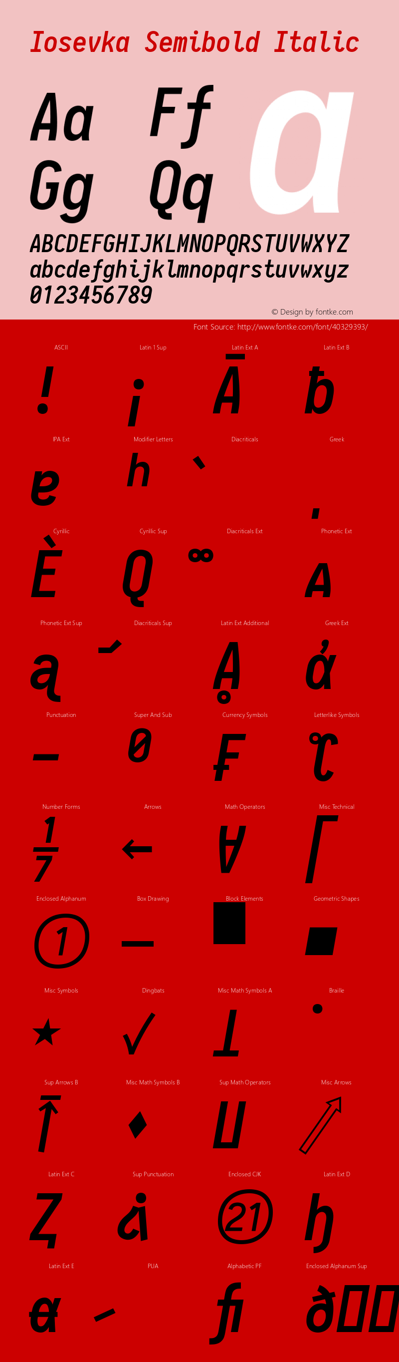 Iosevka Semibold Italic 2.3.0; ttfautohint (v1.8.3) Font Sample