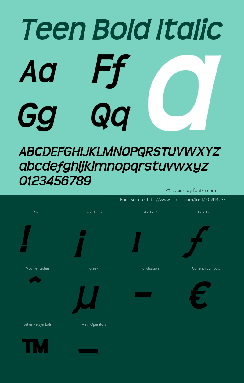 Teen Bold Italic OTF 4.000;PS 001.001;Core 1.0.29 Font Sample