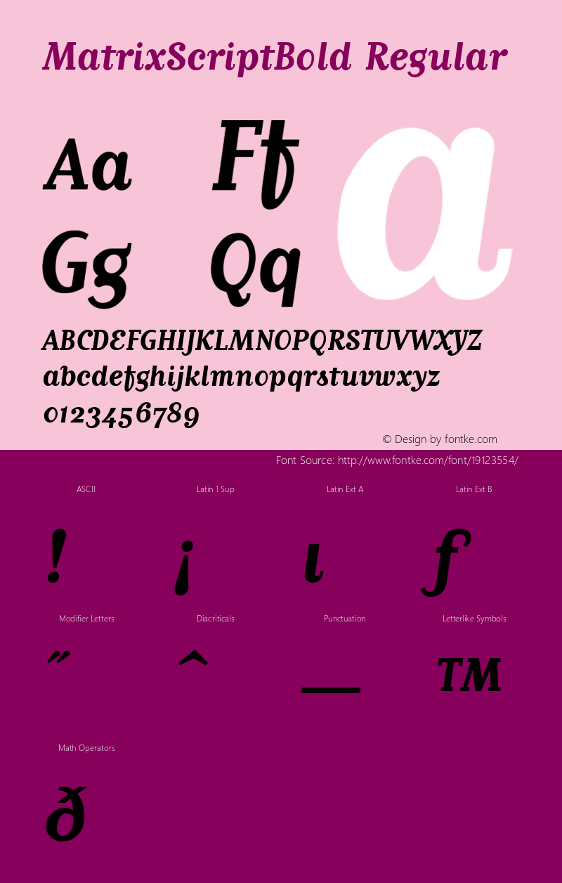 MatrixScriptBold Altsys Metamorphosis:10/15/99 Font Sample