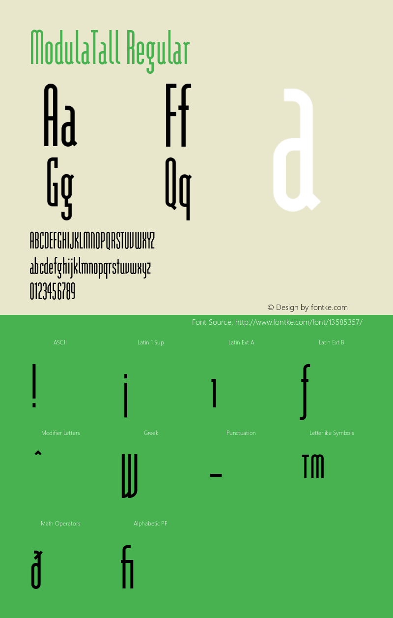 ModulaTall Regular 001.000 Font Sample