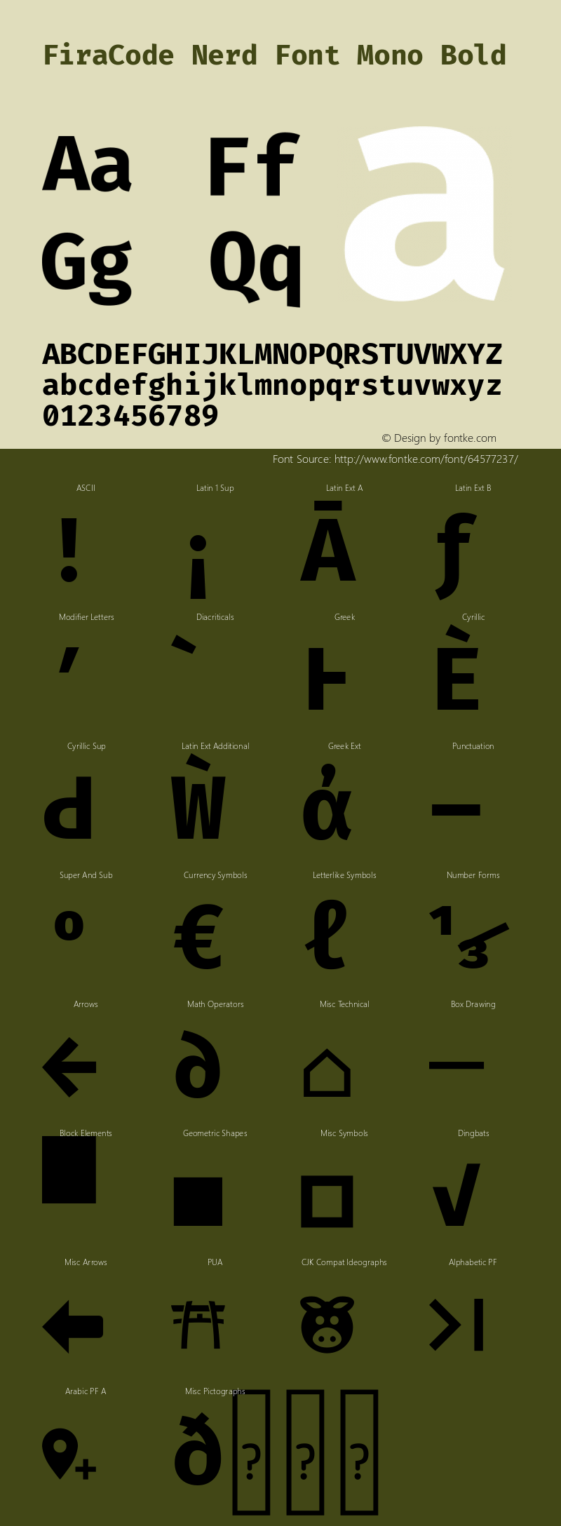 Fira Code Bold Nerd Font Complete Mono Version 1.206 Font Sample