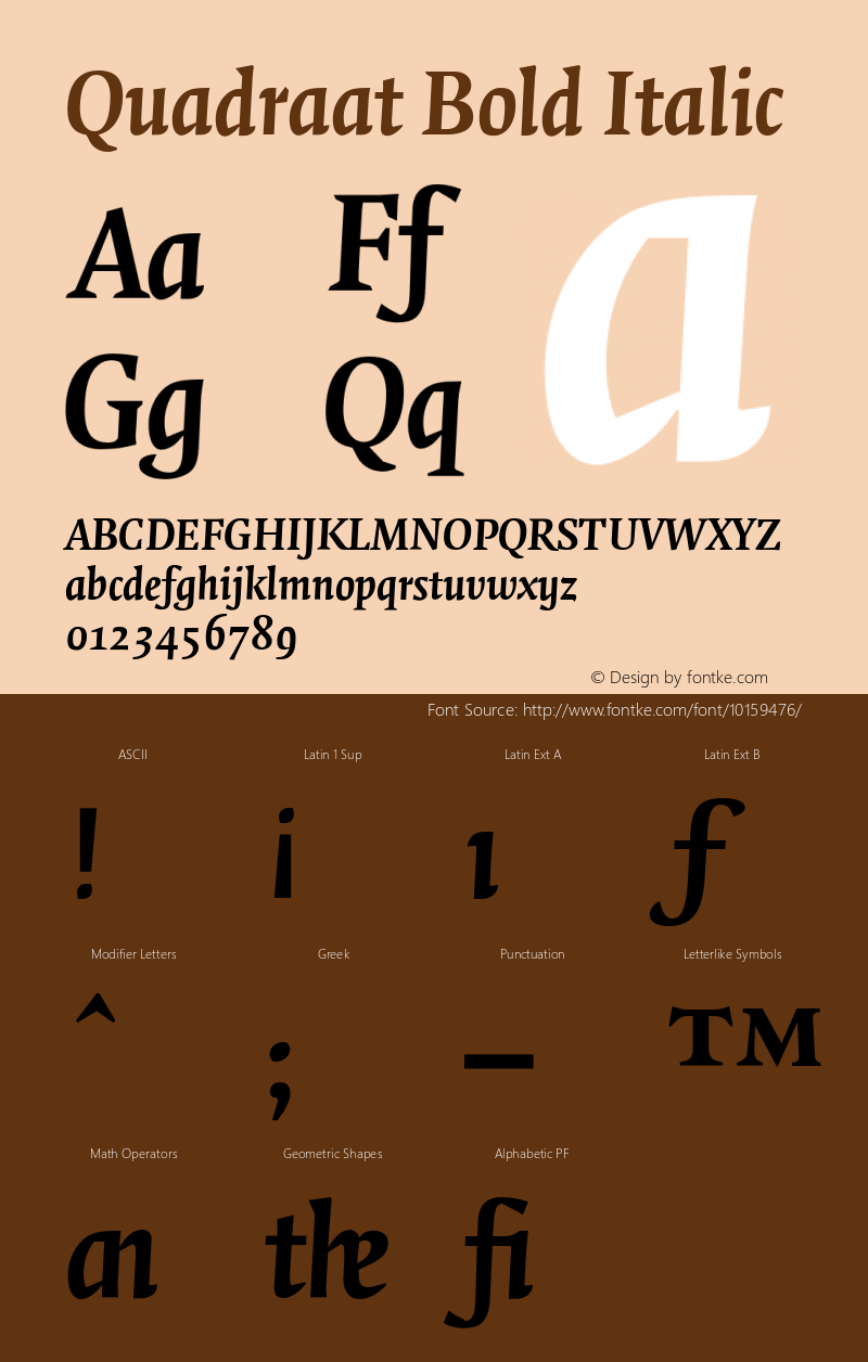 Quadraat Bold Italic Version 001.000 Font Sample