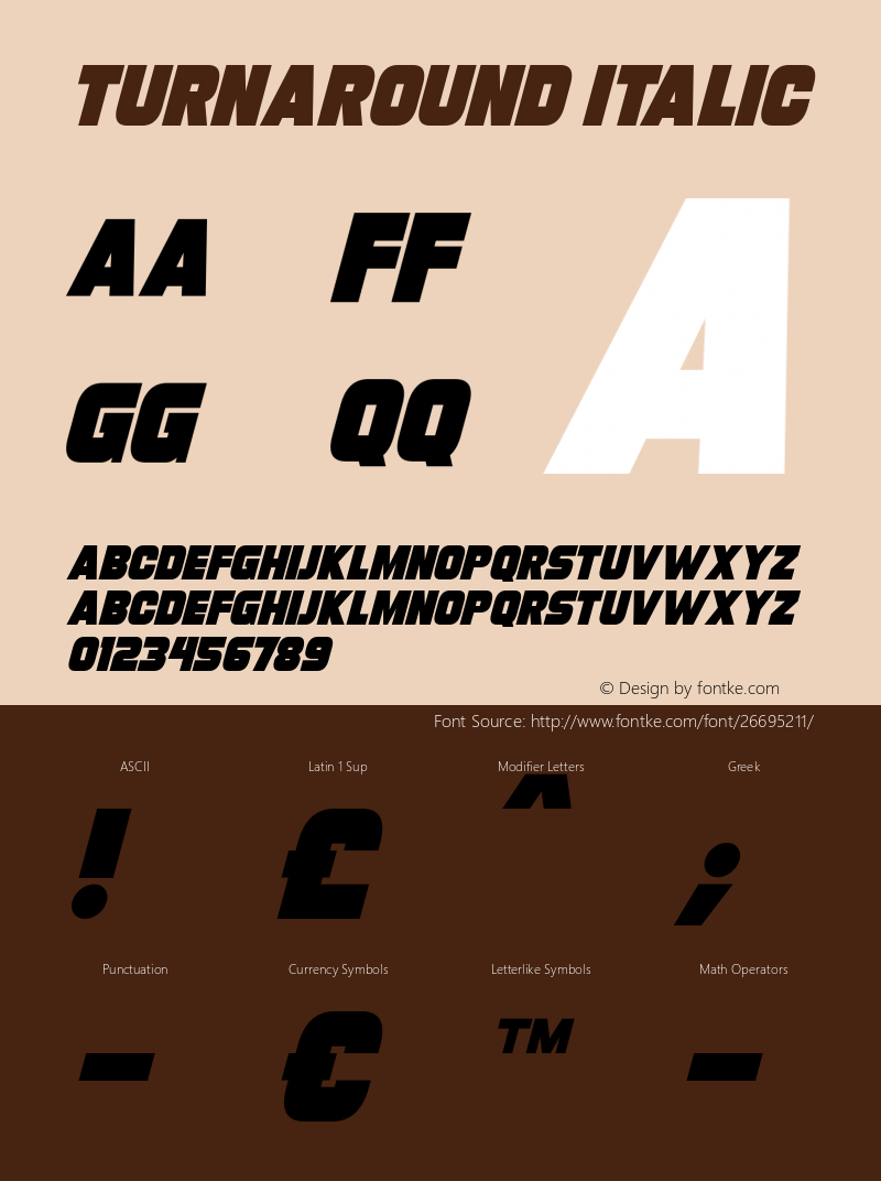 Turnaround Italic Version 1.00 August 30, 2018, initial release Font Sample