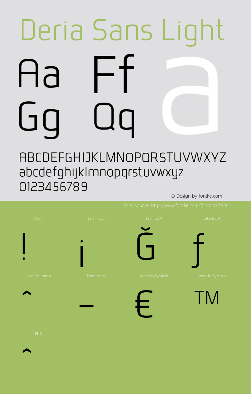 Deria Sans Light Version 1.000 2011 initial release Font Sample