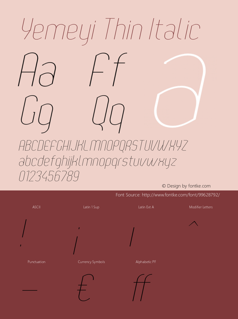 YemeyiThinItalic Version 1.0; Jan 2021 by Audry Kitoko Makelele Font Sample