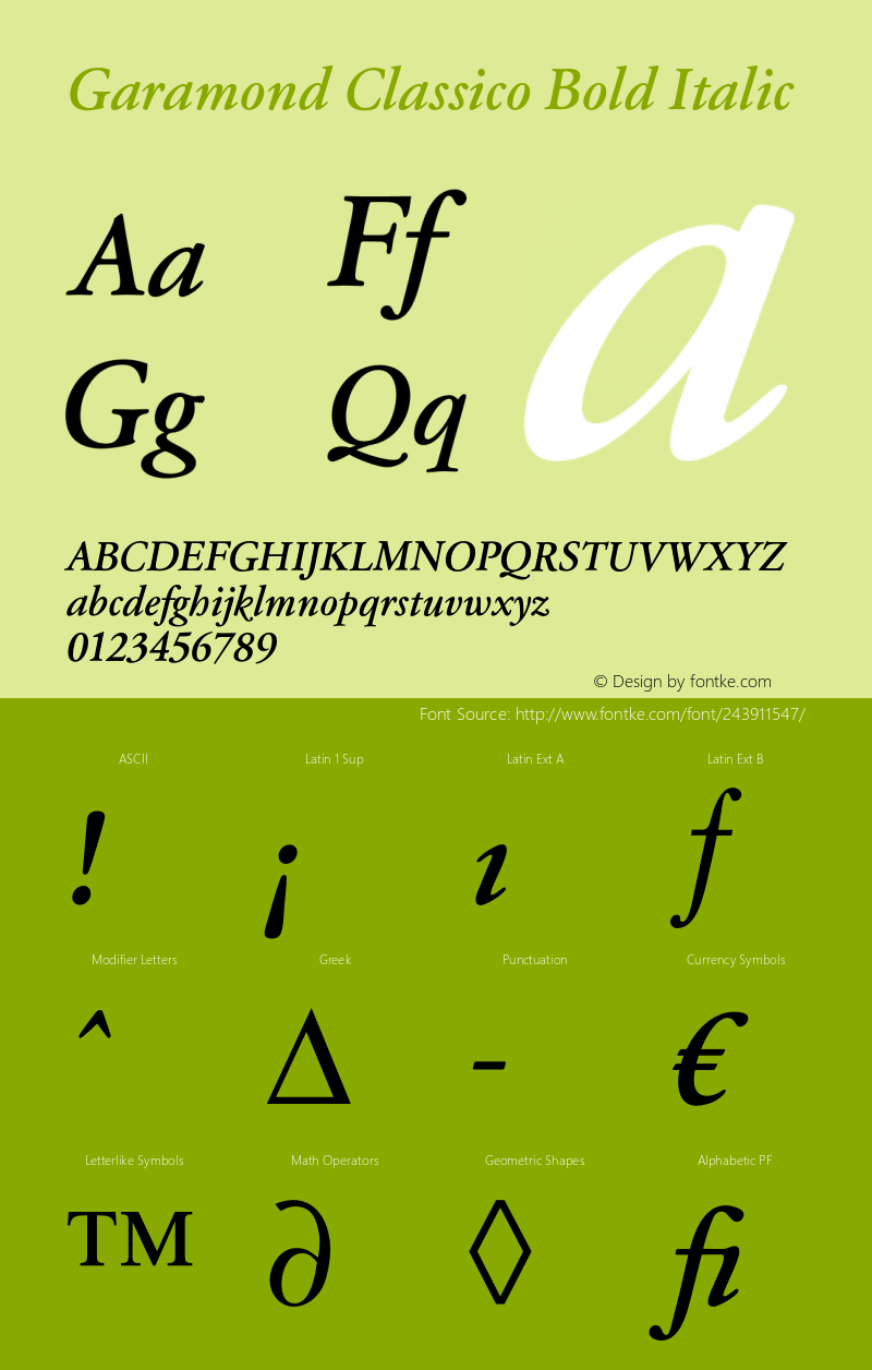 Garamond Classico Bold Italic Version 1.10图片样张