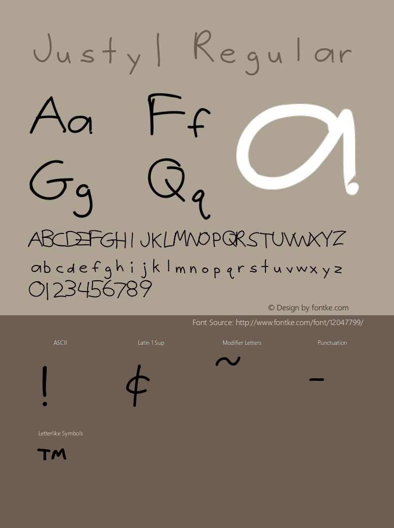 Justy1 Regular Version 1.0; 2005; initial release Font Sample