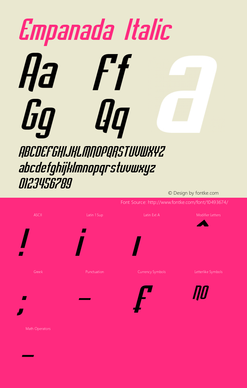 Empanada Italic Version 1.00 July 24, 2013, initial release Font Sample