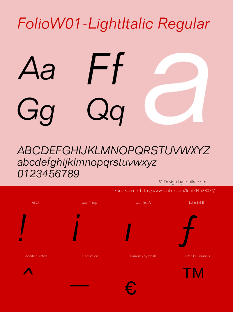 FolioW01-LightItalic Regular Version 1.00 Font Sample