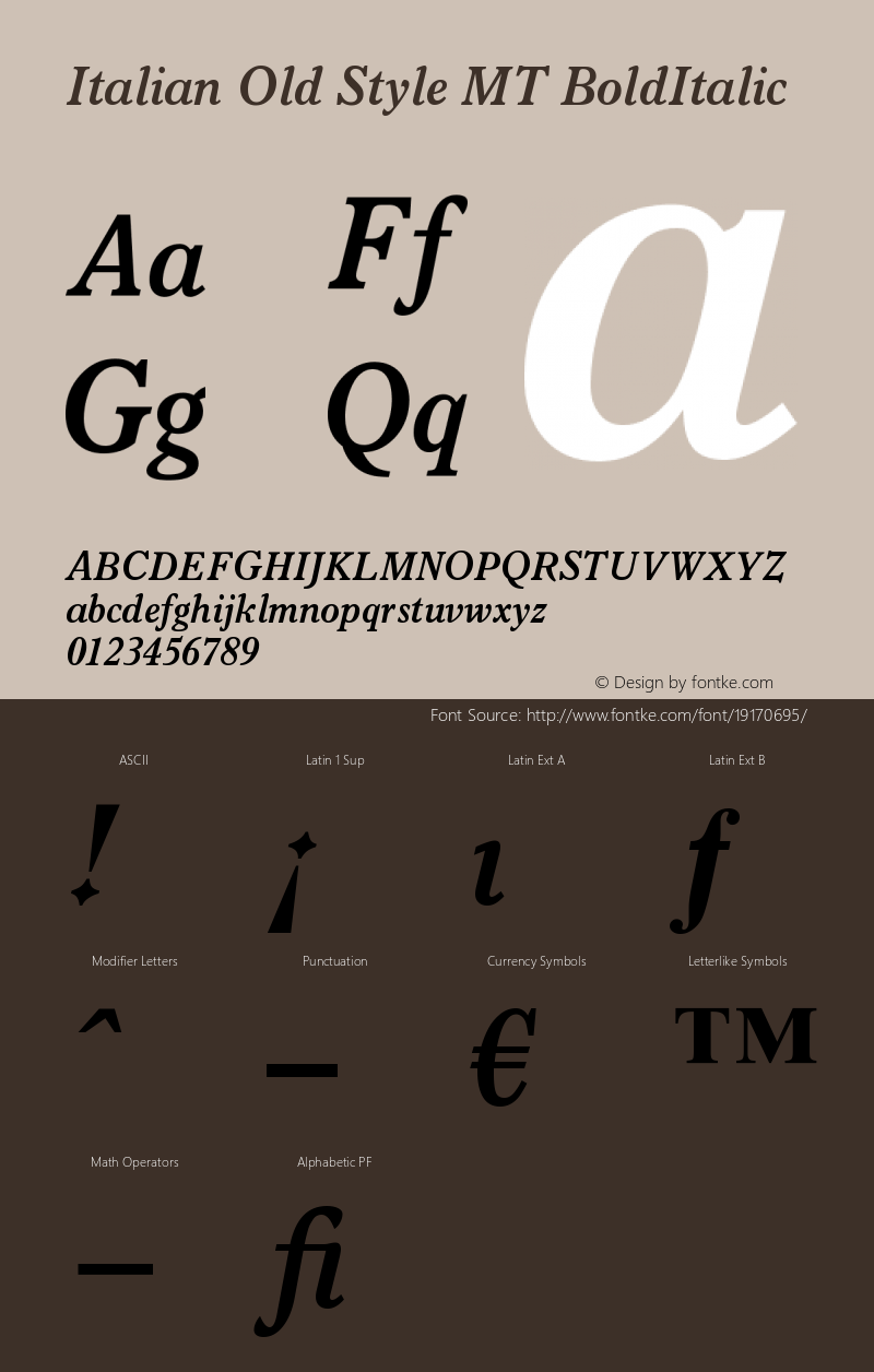 Italian Old Style MT Bold Italic Version 001.000 Font Sample