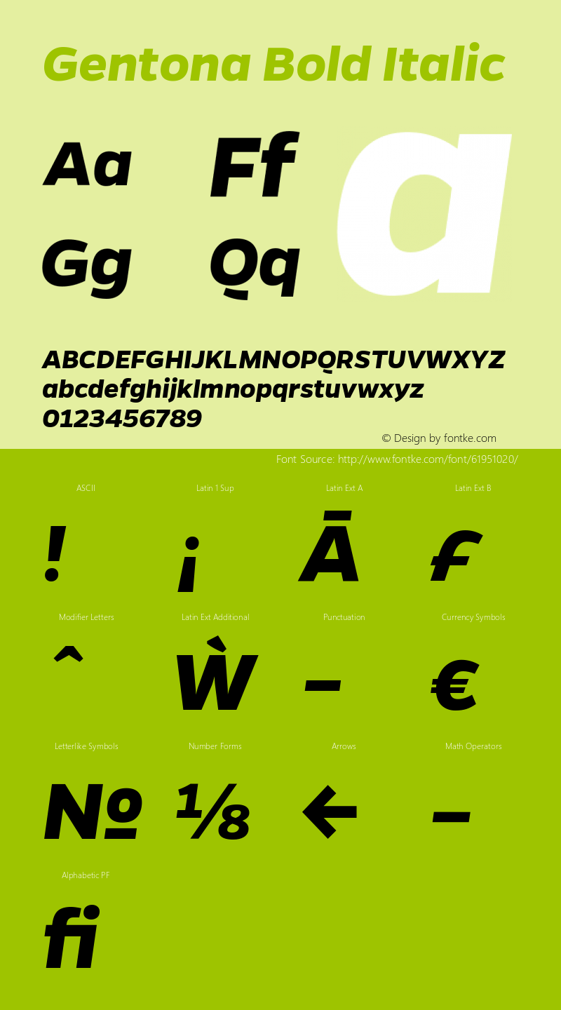 Gentona Bold Italic Version 1.001;PS 001.001;hotconv 1.0.70;makeotf.lib2.5.58329 Font Sample