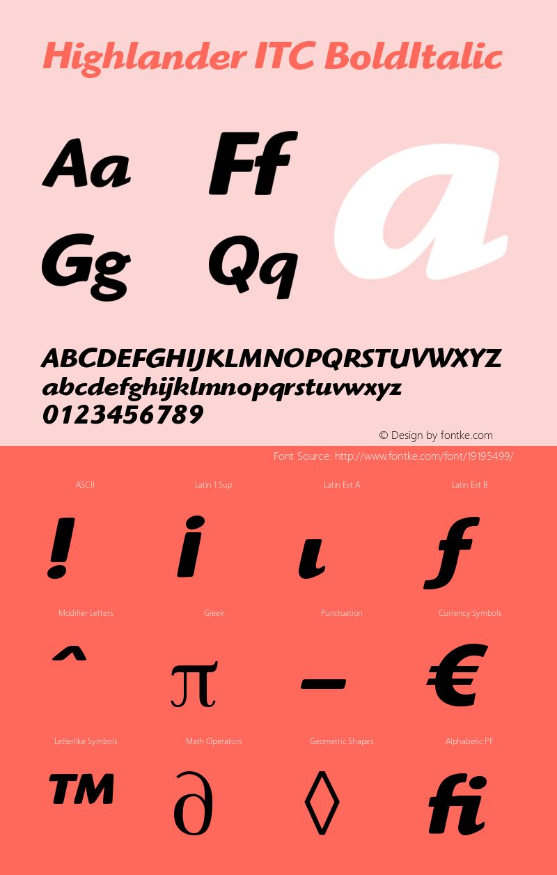Highlander ITC Bold Italic Version 005.000 Font Sample