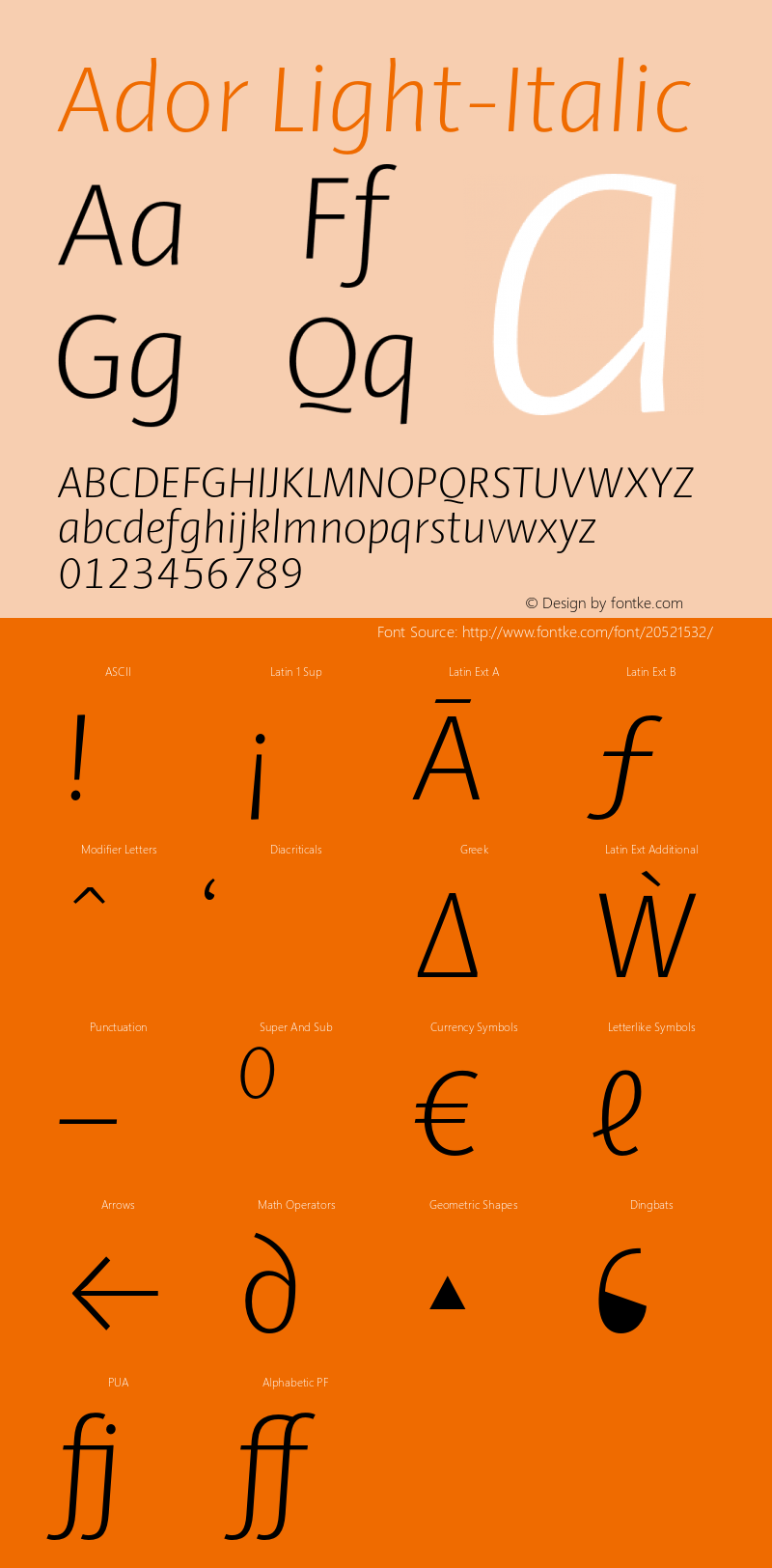 Ador Light-Italic Version 1.001;PS 001.001;hotconv 1.0.88;makeotf.lib2.5.64775 Font Sample