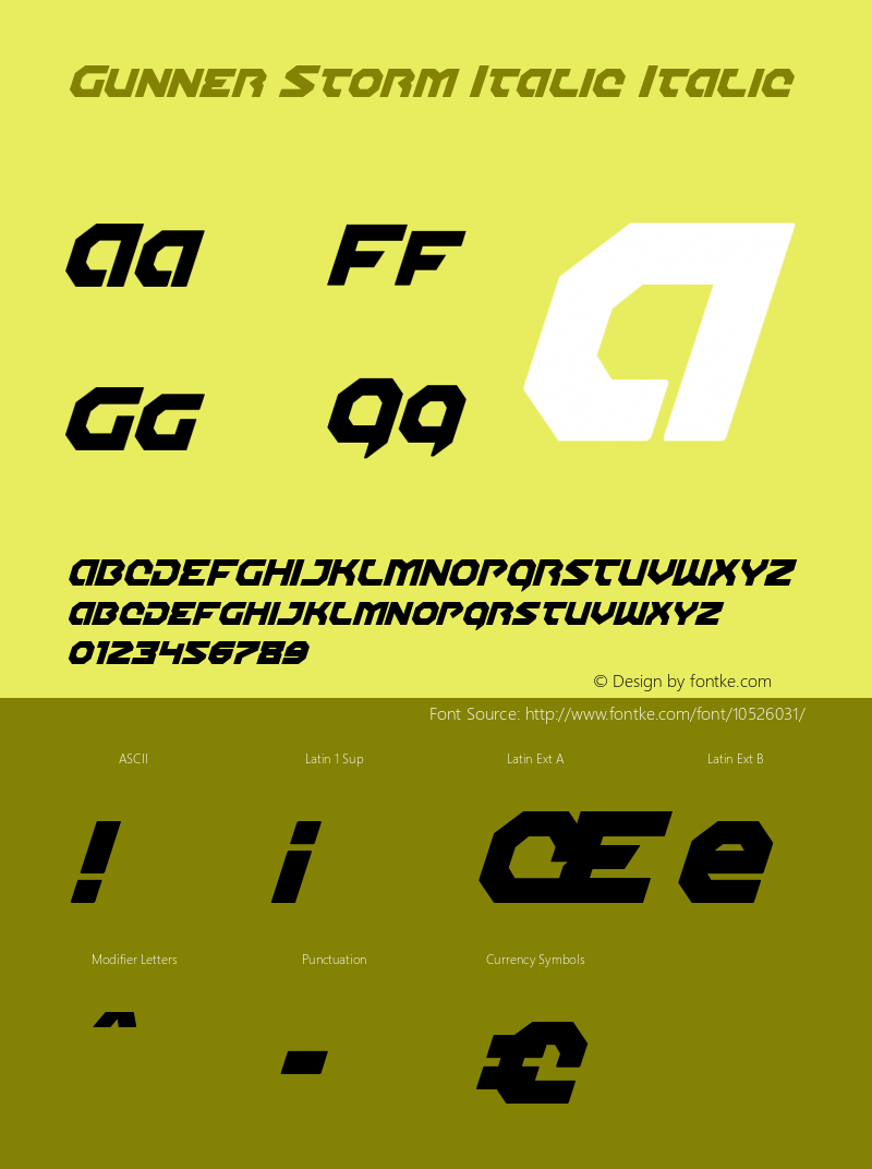 Gunner Storm Italic Italic Version 1.0; 2013 Font Sample