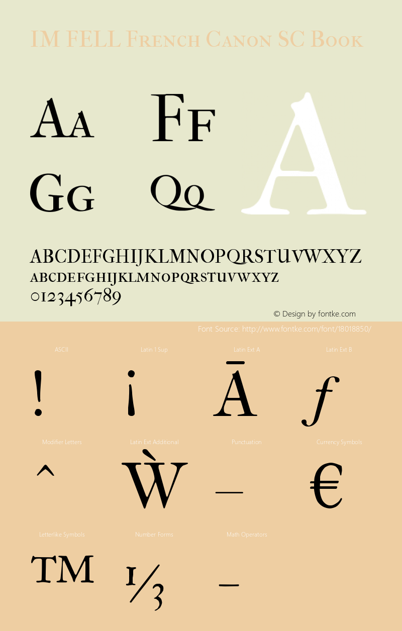 IM FELL French Canon SC Book Version 3.00 Font Sample