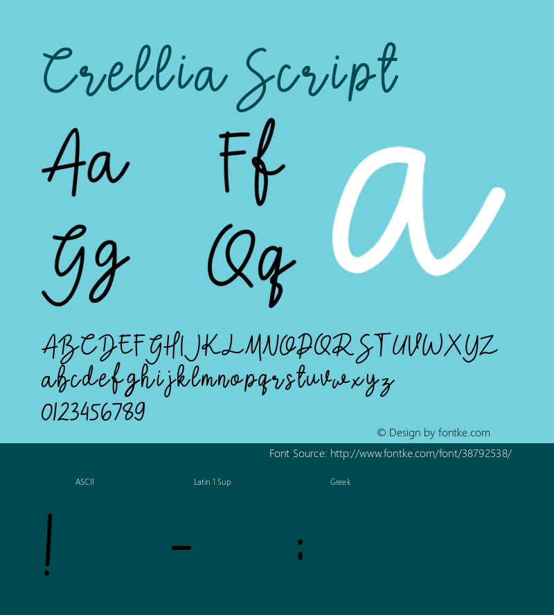 Crellia Script Version 1.00;September 27, 2019;FontCreator 11.5.0.2422 64-bit Font Sample