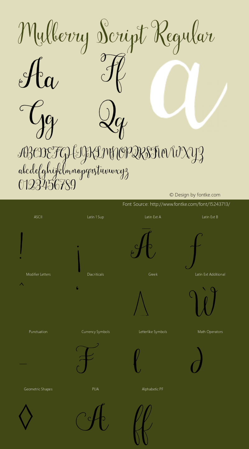 Mulberry Script Regular Version 1.000 Font Sample