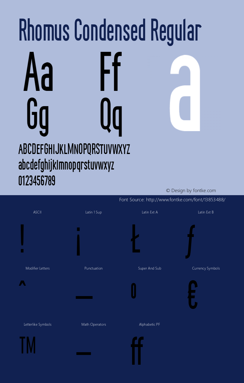 Rhomus Condensed Regular Version 1.001 Font Sample