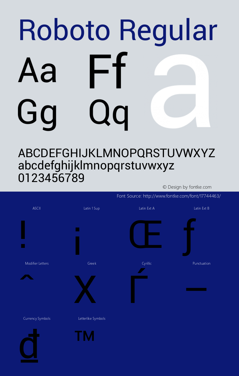 Roboto Regular Version 1.00000; 2011 Font Sample