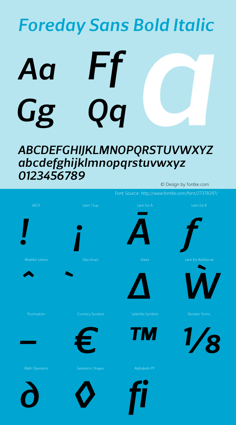 Foreday Sans Bold Italic Version 1.000;PS 001.000;hotconv 1.0.88;makeotf.lib2.5.64775 Font Sample