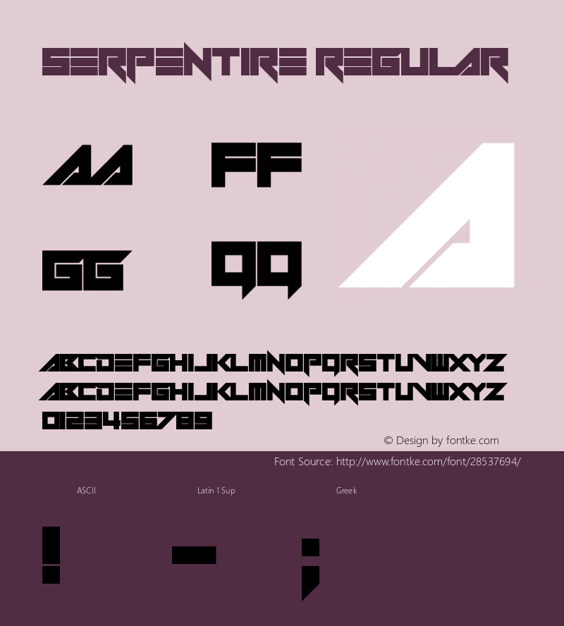 Serpentire Version 1.00;February 4, 2019;FontCreator 11.5.0.2430 64-bit Font Sample