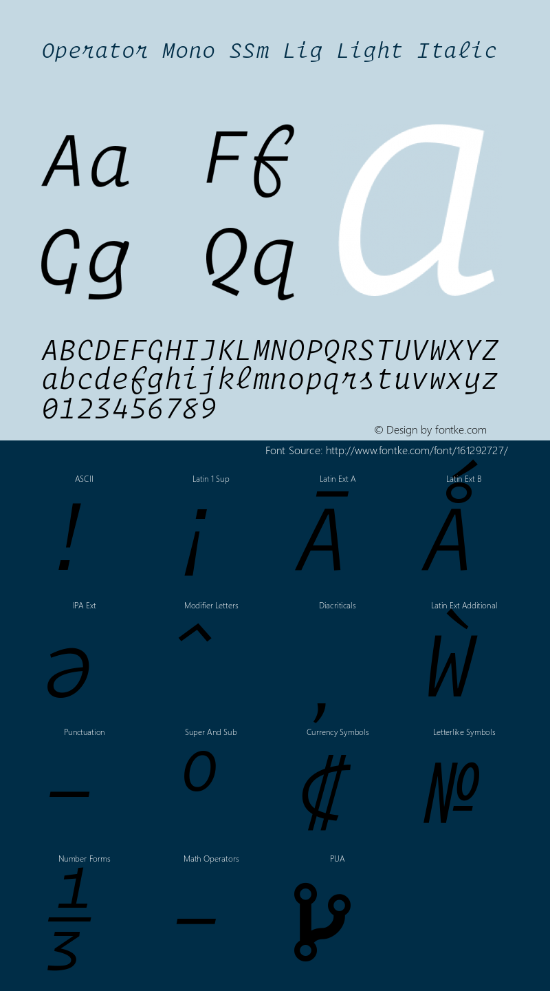 Operator Mono SSm Lig Light Italic Version 1.200 Font Sample