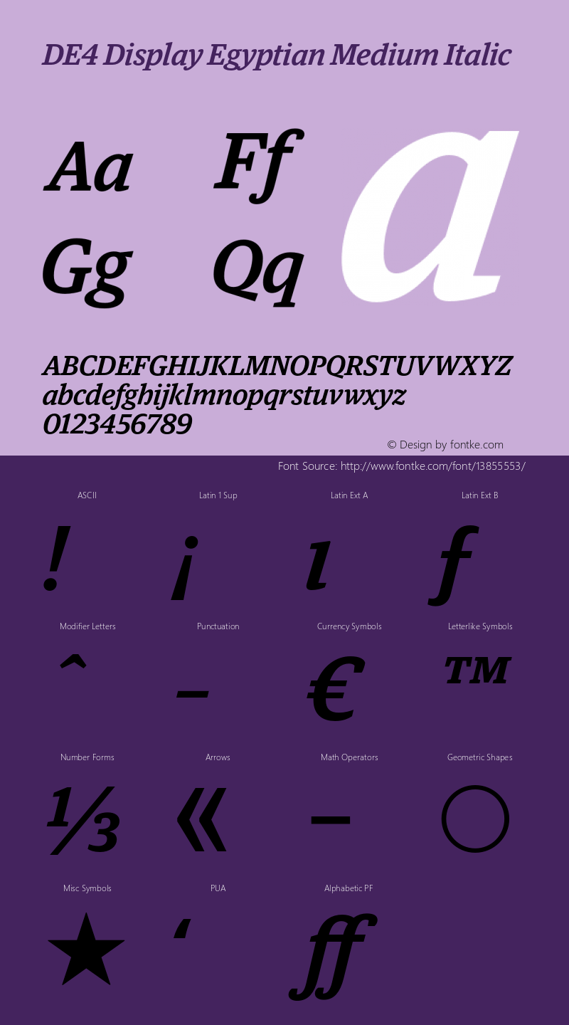 DE4 Display Egyptian Medium Italic 001.000 Font Sample