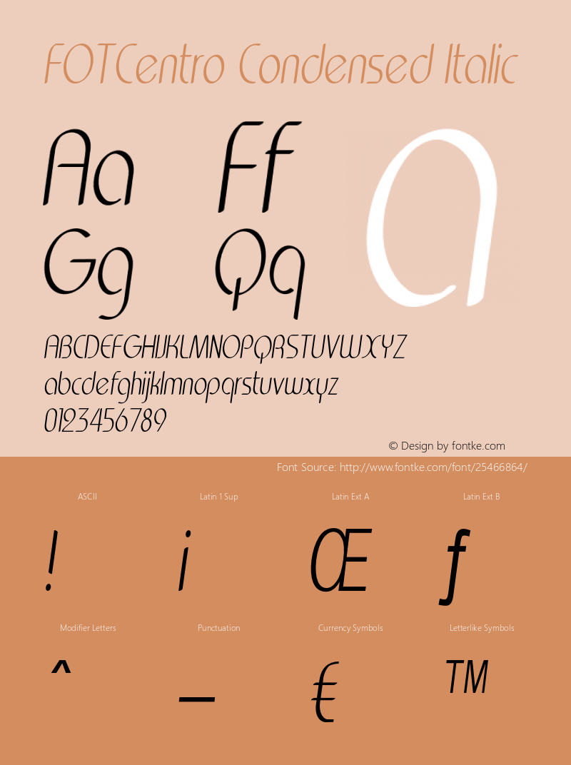 FOTCentro-CondensedItalic Version 1.000 Font Sample