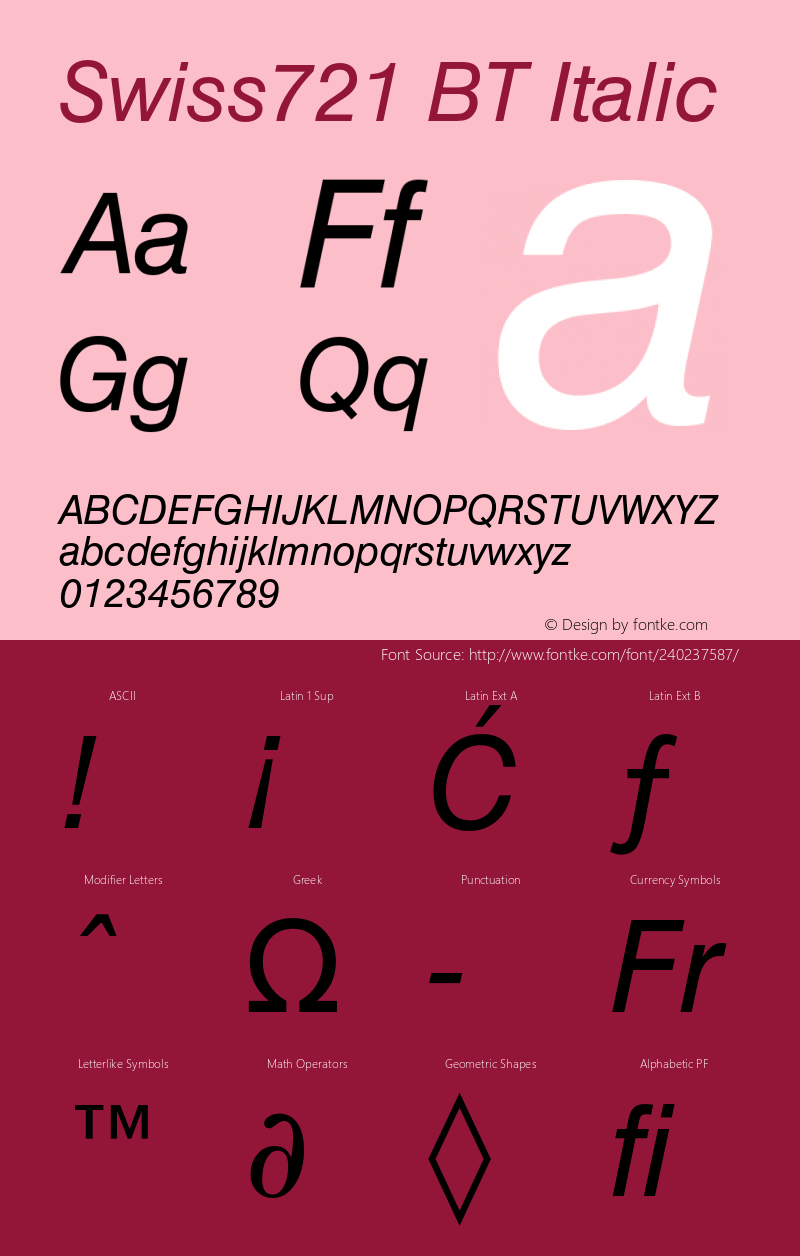 Swiss721 BT Italic Version 5.0图片样张