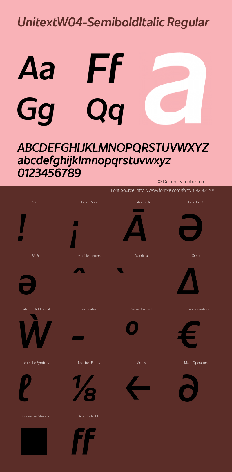 Unitext W04 Semibold Italic Version 1.00 Font Sample