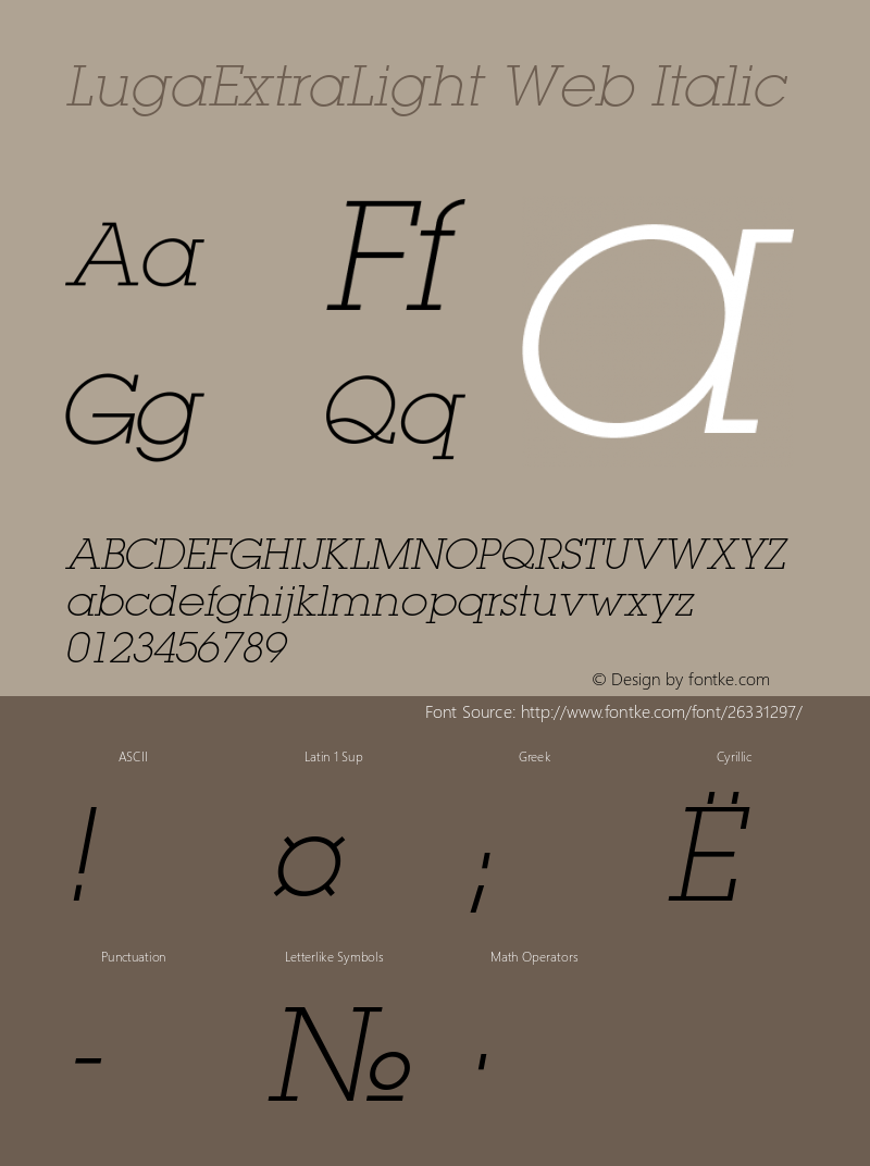 LugaExtraLight Web Italic Version 001.001W Font Sample