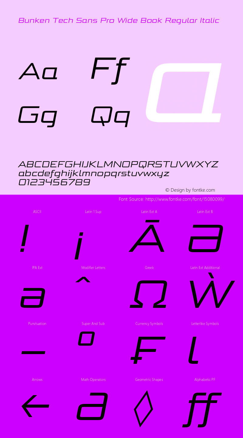 Bunken Tech Sans Pro Wide Book Regular Italic Version 1.34 Font Sample