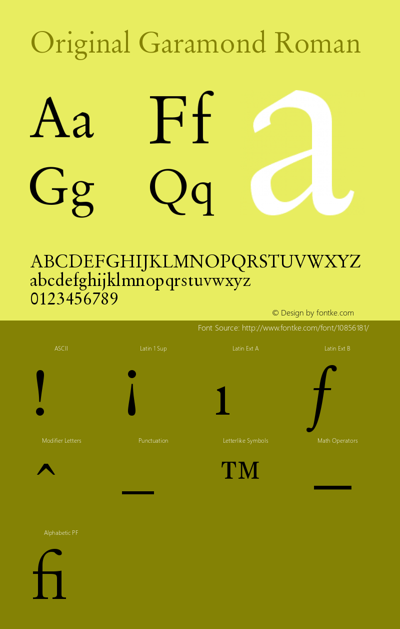 Original Garamond Roman Version 003.001 Font Sample