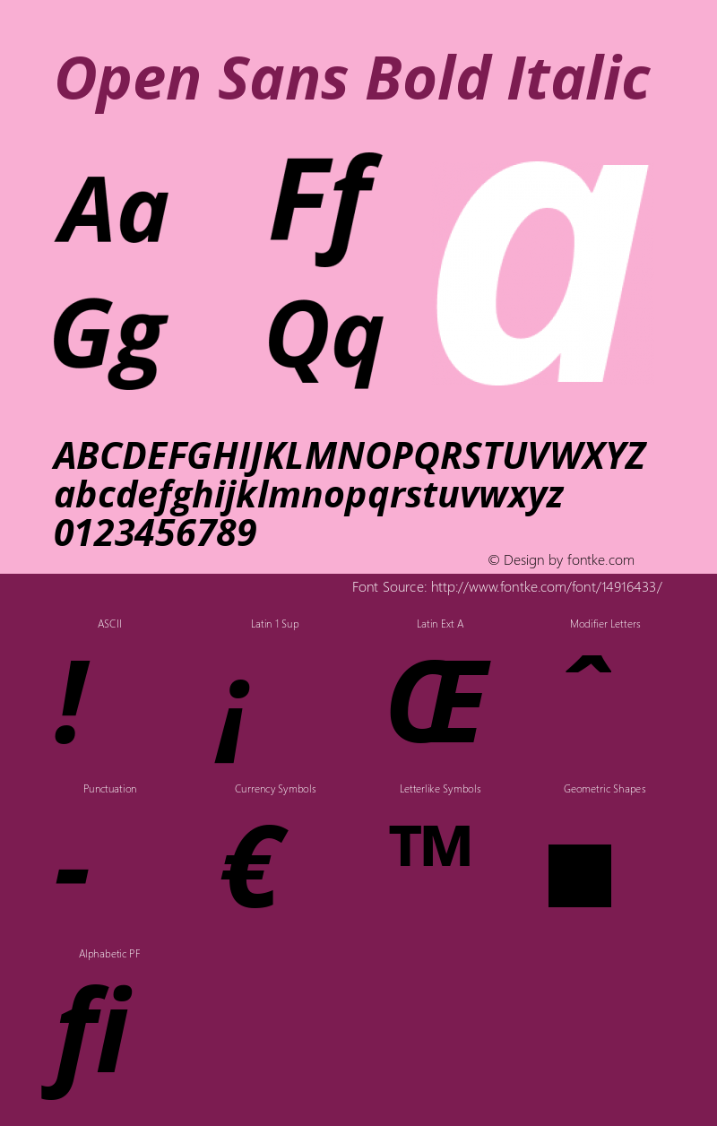 Open Sans Bold Italic Version 1.10 Font Sample