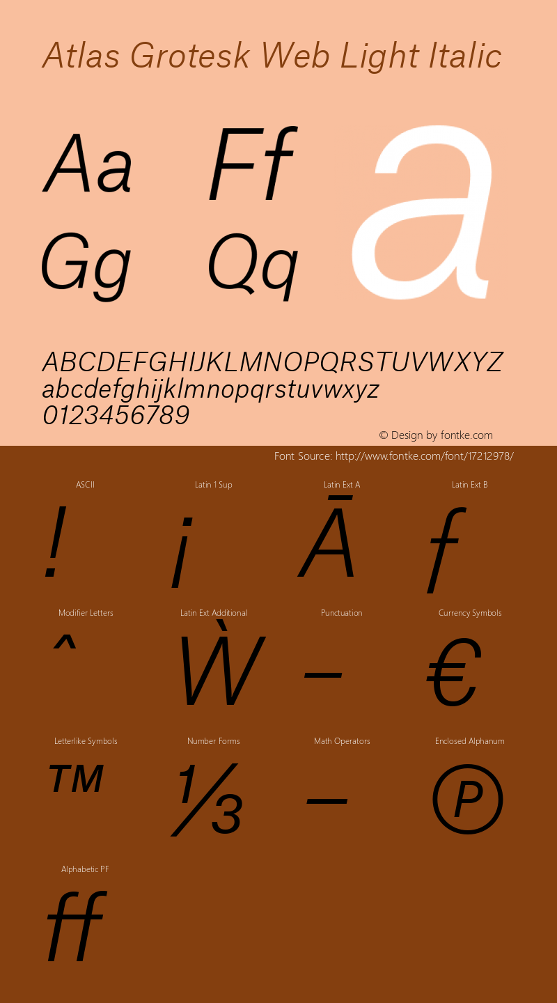 Atlas Grotesk Web Light Italic Version 1.001 2012 Font Sample