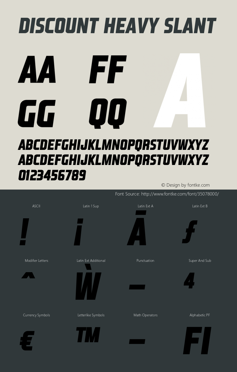 Discount Heavy Slant Version 1.000;PS 001.000;hotconv 1.0.88;makeotf.lib2.5.64775 Font Sample