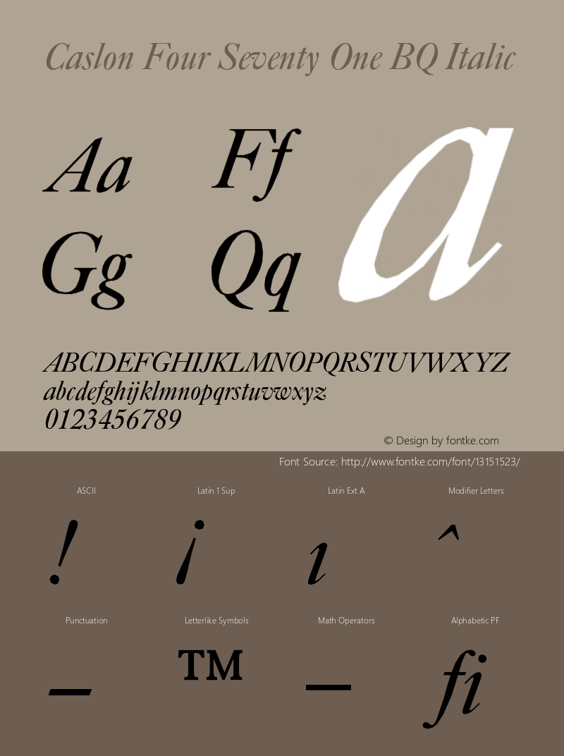 Caslon Four Seventy One BQ Italic Version 001.000 Font Sample