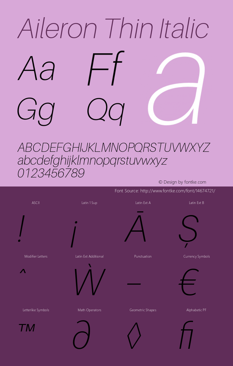 Aileron Thin Italic Version 1.102;PS 001.102;hotconv 1.0.70;makeotf.lib2.5.58329 Font Sample