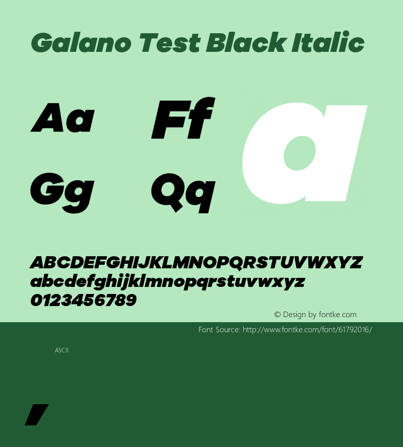 Galano Test Black Italic Version 1.001;PS 001.001;hotconv 1.0.88;makeotf.lib2.5.64775 Font Sample