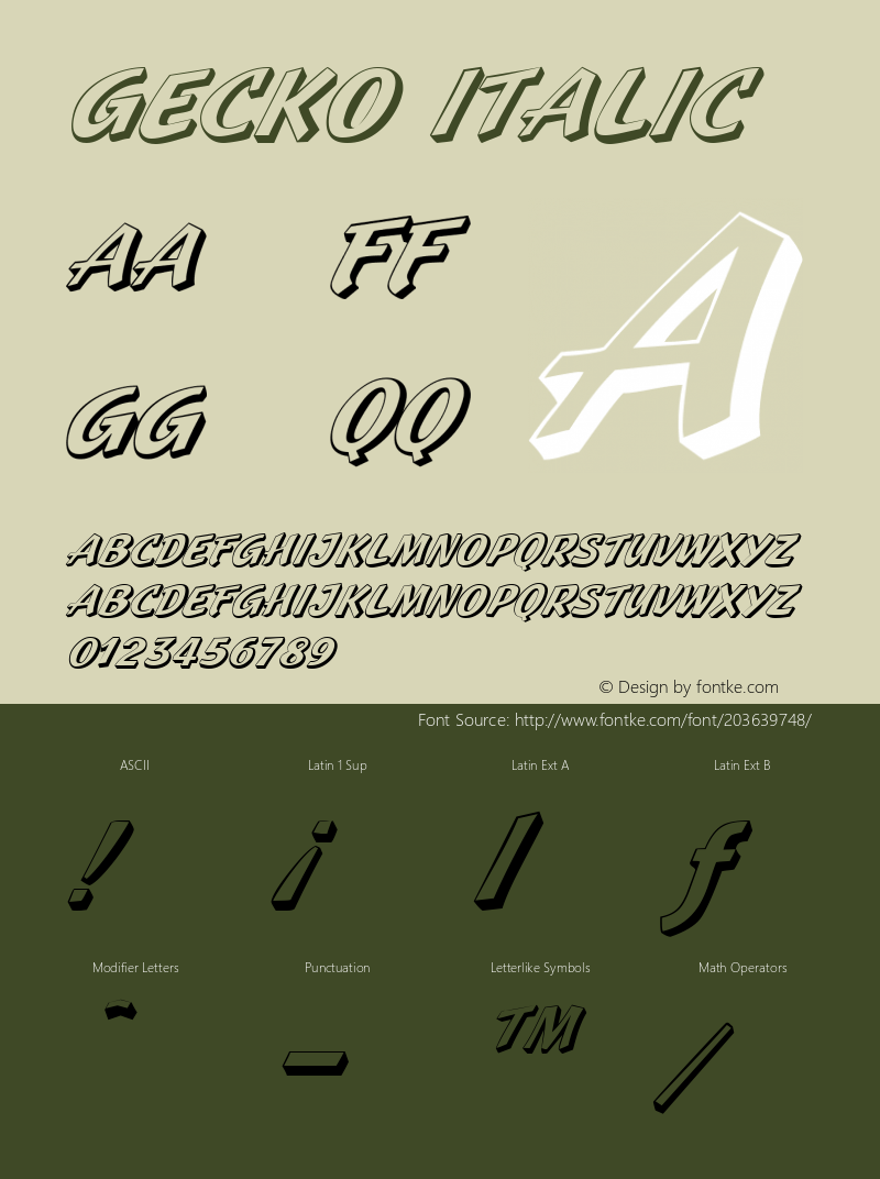 Gecko Italic Altsys Fontographer 3.5  7/11/96图片样张