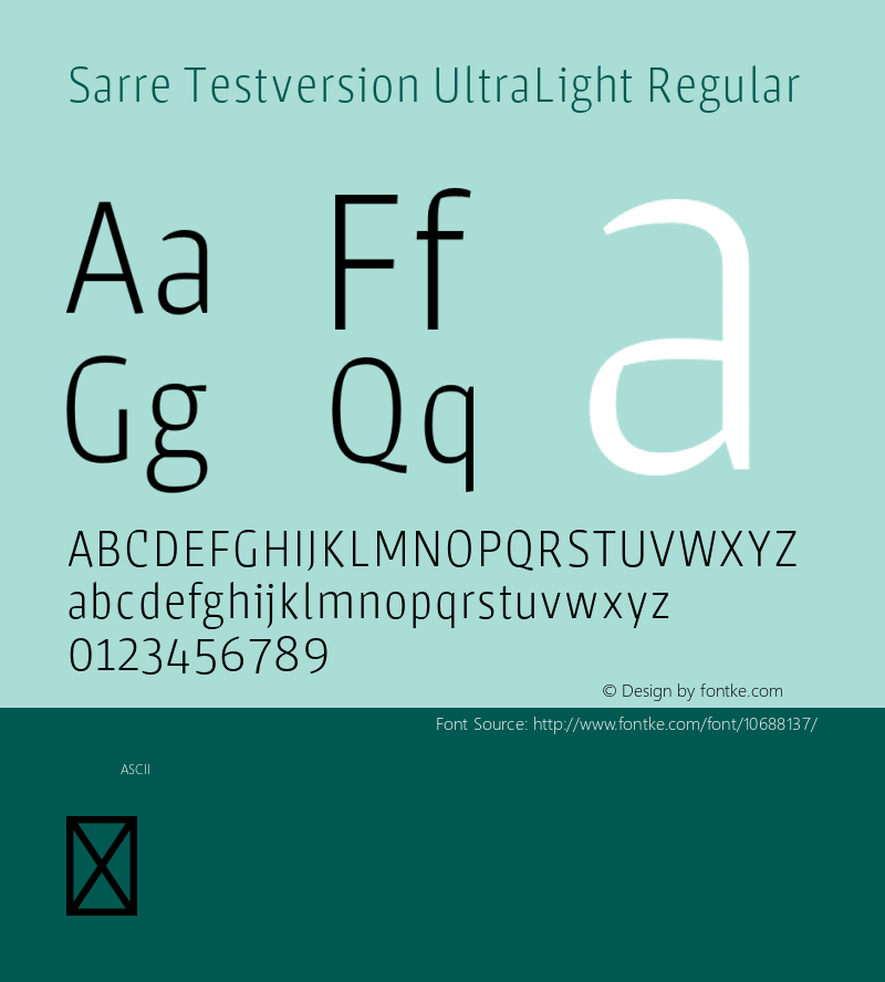 Sarre Testversion UltraLight Regular Version 1.000;PS 001.000;hotconv 1.0.70;makeotf.lib2.5.58329 Font Sample