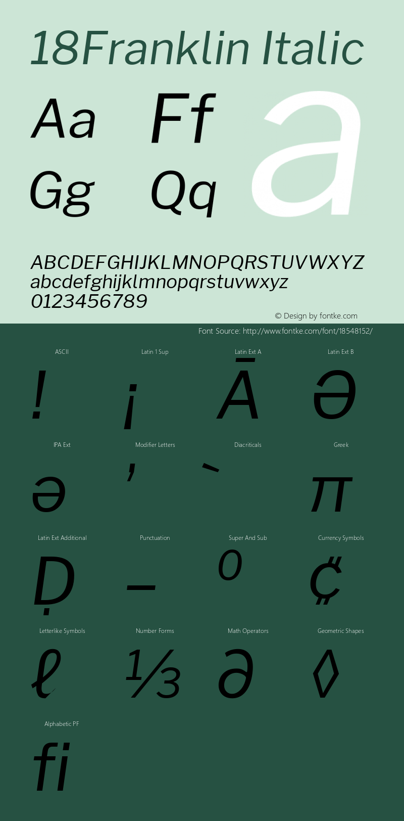 18Franklin Italic Version 1.016 Font Sample